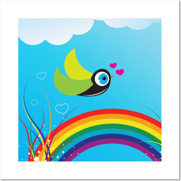 Bird over the rainbow Wall Art by demockups